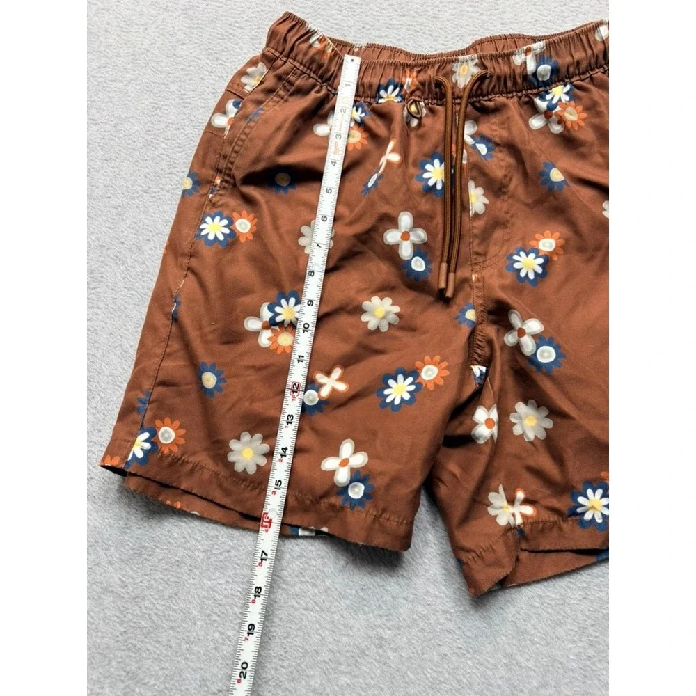 Dravus Mens Brown Daisy Floral Print Swim Trunks Shorts Size Small